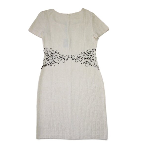 NWT St. John Sheath in Bright White Black Studded Embellished Tweed Dress 8 - Picture 9 of 10